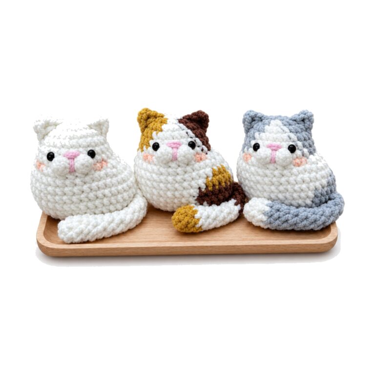 Crochet kitten pattern — the finished trio