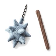 Full crochet mace toy pattern make, spiked amigurumi ball on a chain with its crocheted handle