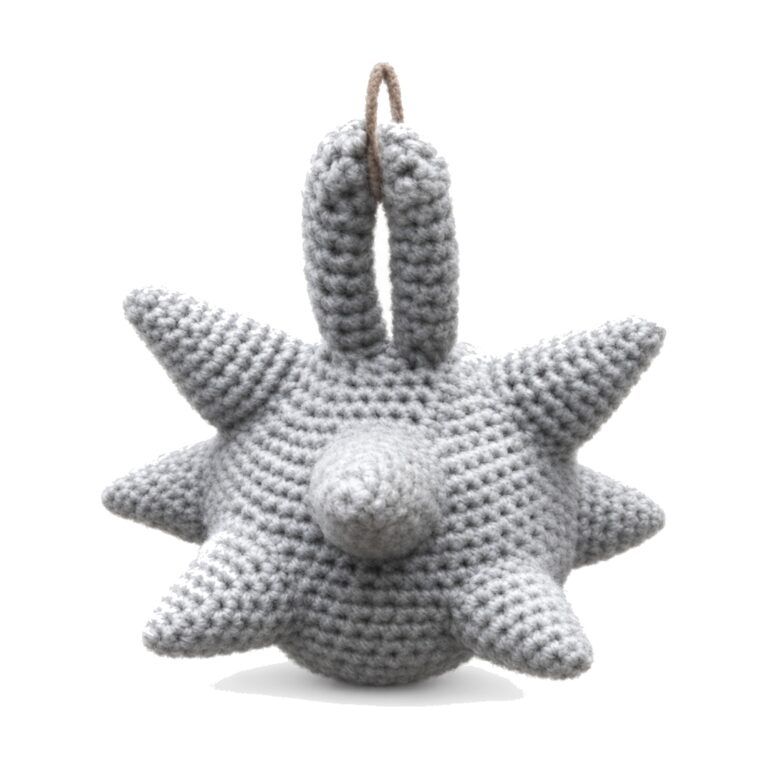 Front view of the spiked amigurumi ball from the crochet mace toy pattern