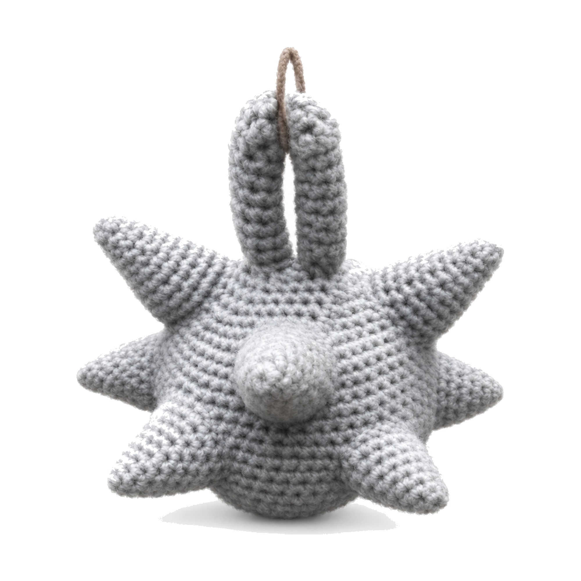 Front view of the spiked amigurumi ball from the crochet mace toy pattern