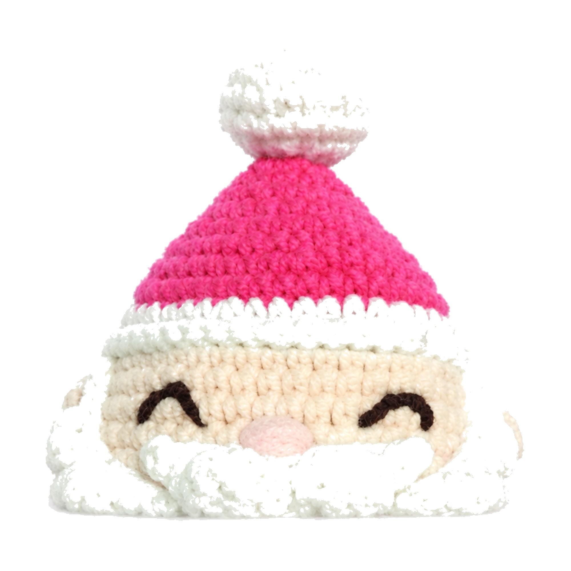 Close-up of the Santa face from the crochet Santa Christmas tree pattern, with embroidered eyes and crocheted beard
