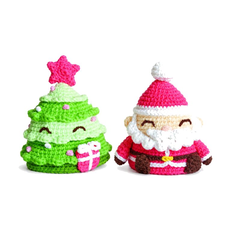 Crochet Santa Christmas tree pattern finished pair, Santa and tiered tree amigurumi