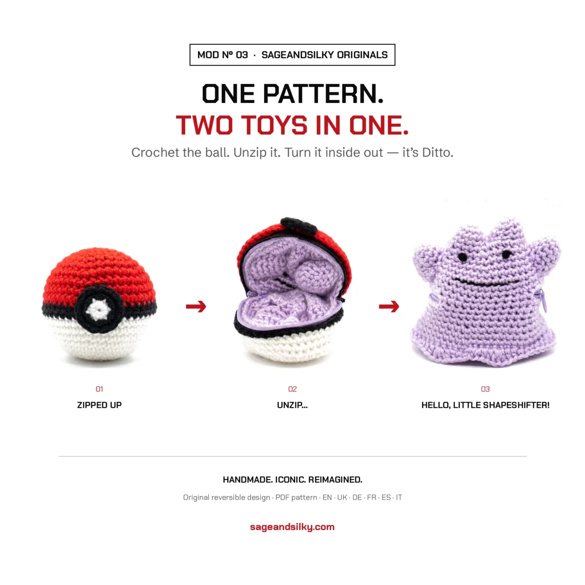 Ditto Reversible Crochet Pattern | Transforming Amigurumi Toy | Pokémon Inspired Crochet Plush | Pokeball to Ditto Reversible - Image 6
