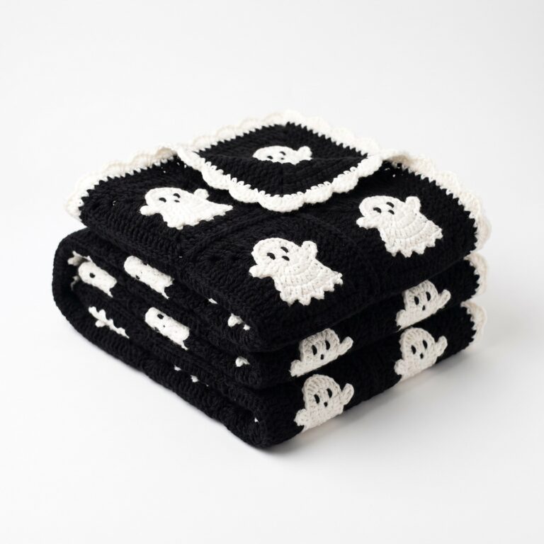 Ghost Granny Square Blanket + Video crochet pattern — halloween blanket crochet pattern (SageandSilky MOD Nº 114)
