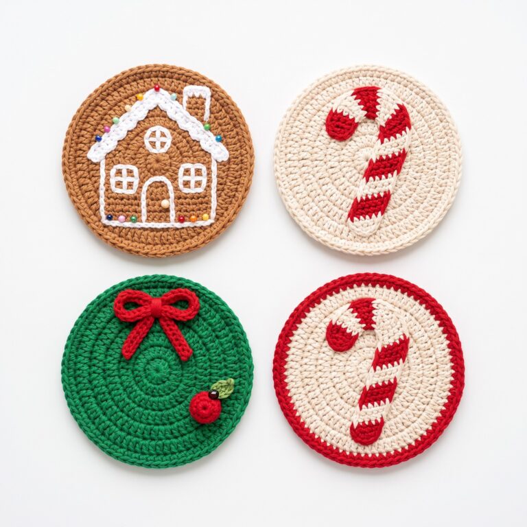 Gingerbread House Coaster Set crochet pattern — christmas crochet coaster pattern (SageandSilky MOD Nº 83)