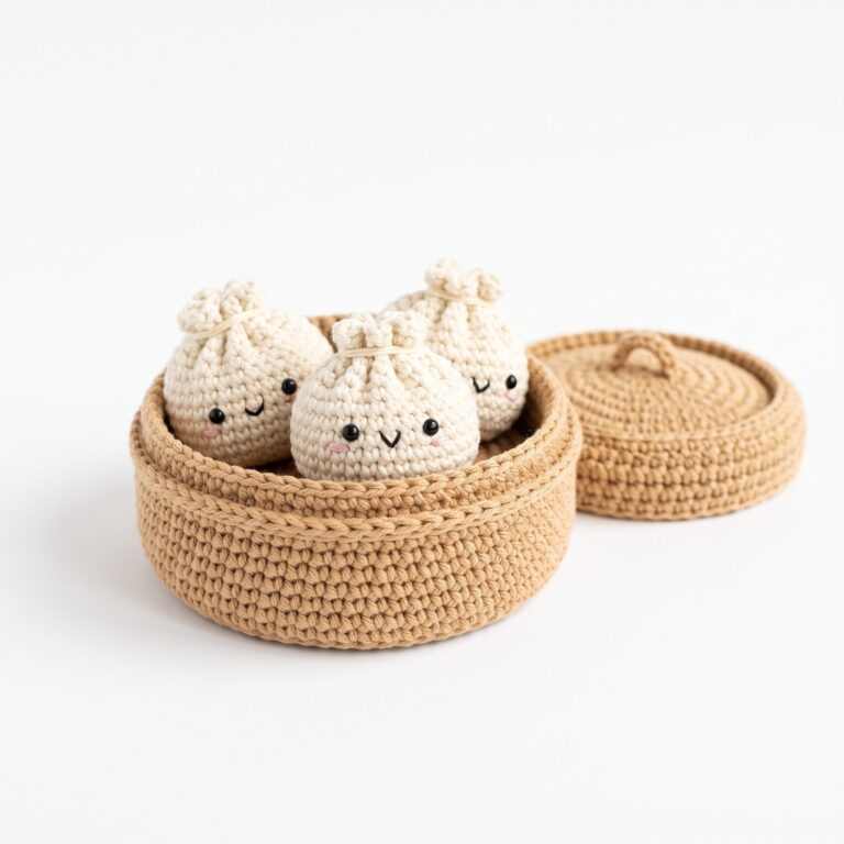 No-Sew Dumpling & Steamer crochet pattern — crochet dumpling pattern (SageandSilky MOD Nº 84)