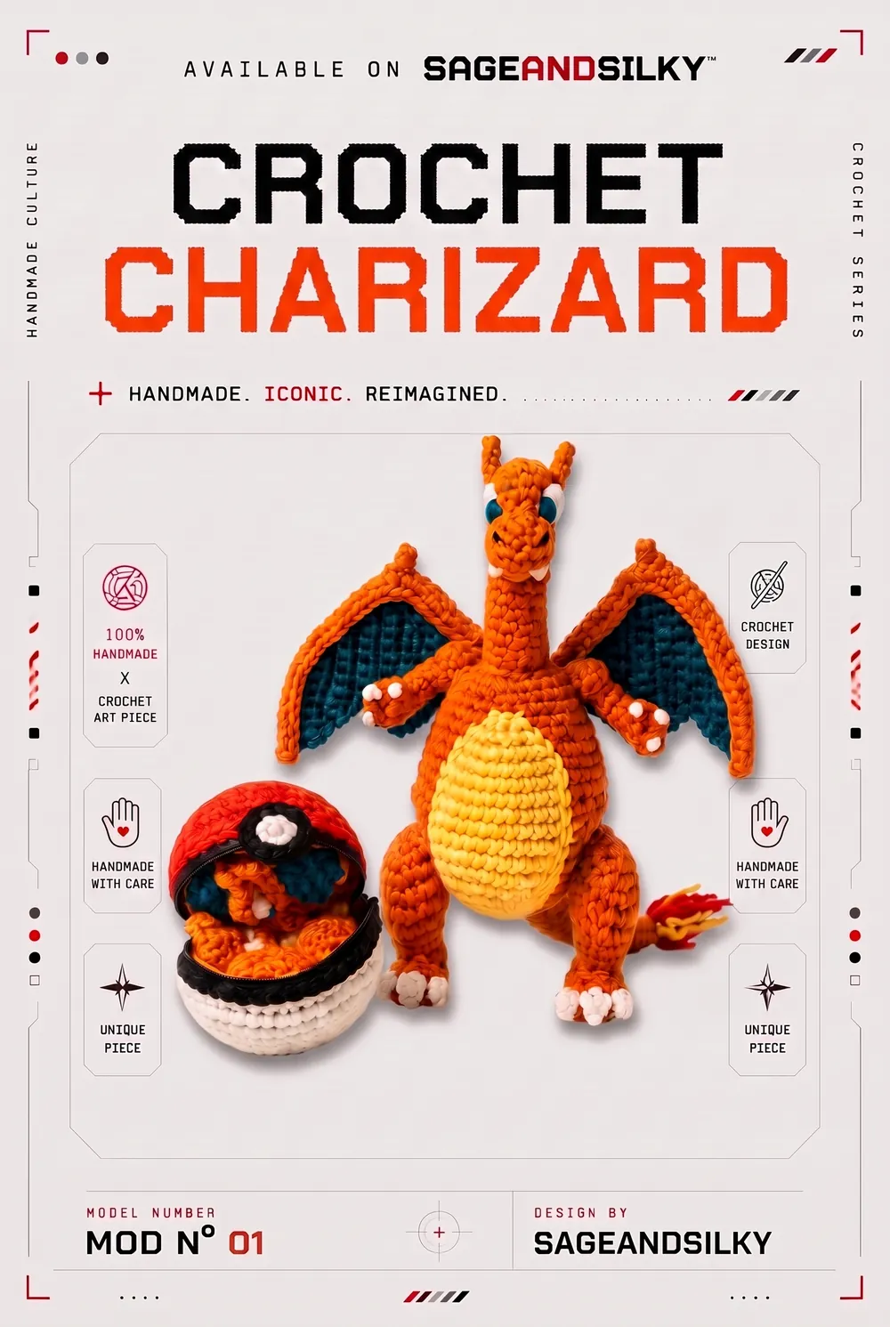 Home 32 Reversible Pokéball → Charizard crochet pattern poster — MOD Nº 001 | SageandSilky