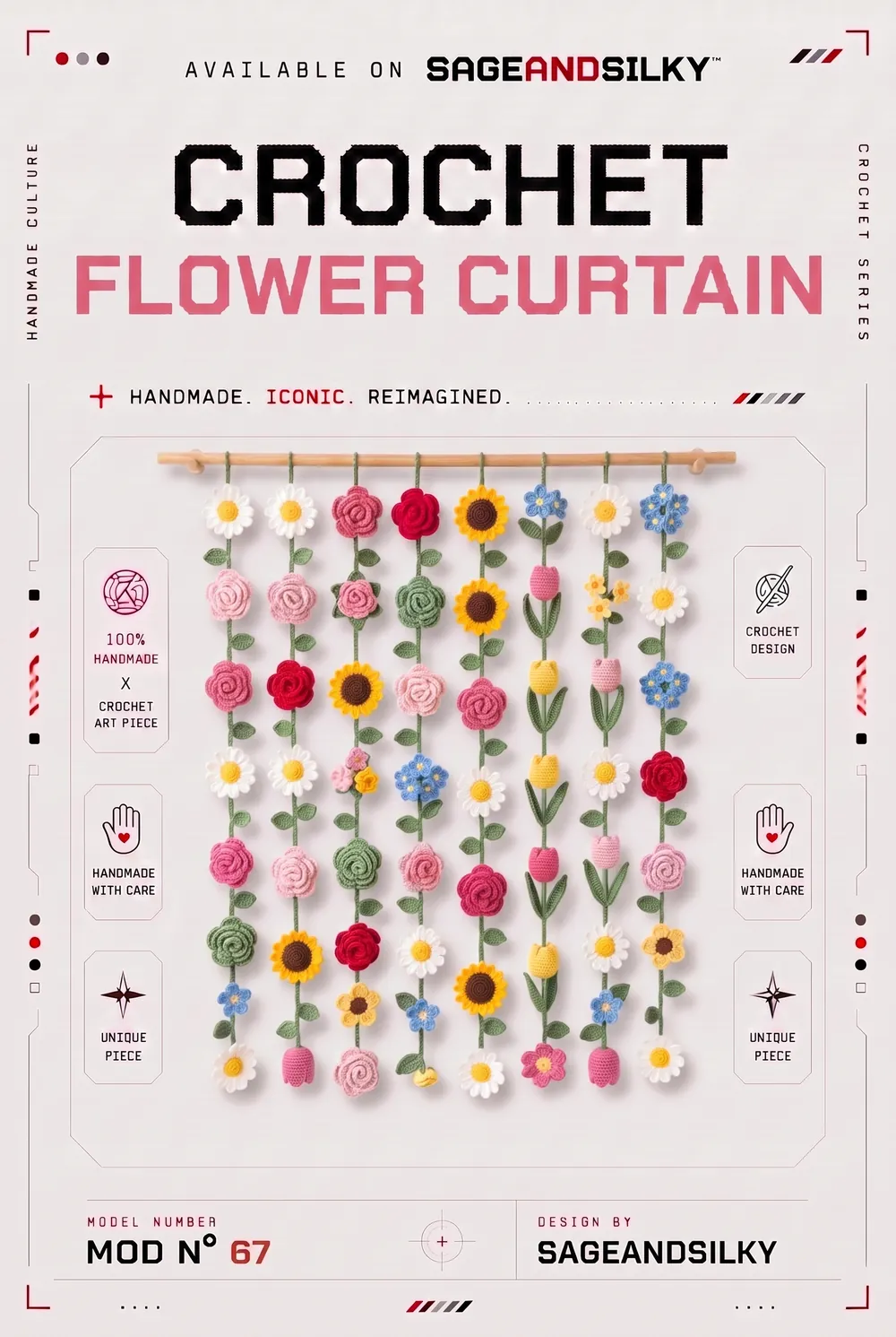 Home 34 Flower Curtain · 5-in-1 Bundle crochet pattern poster — MOD Nº 067 | SageandSilky
