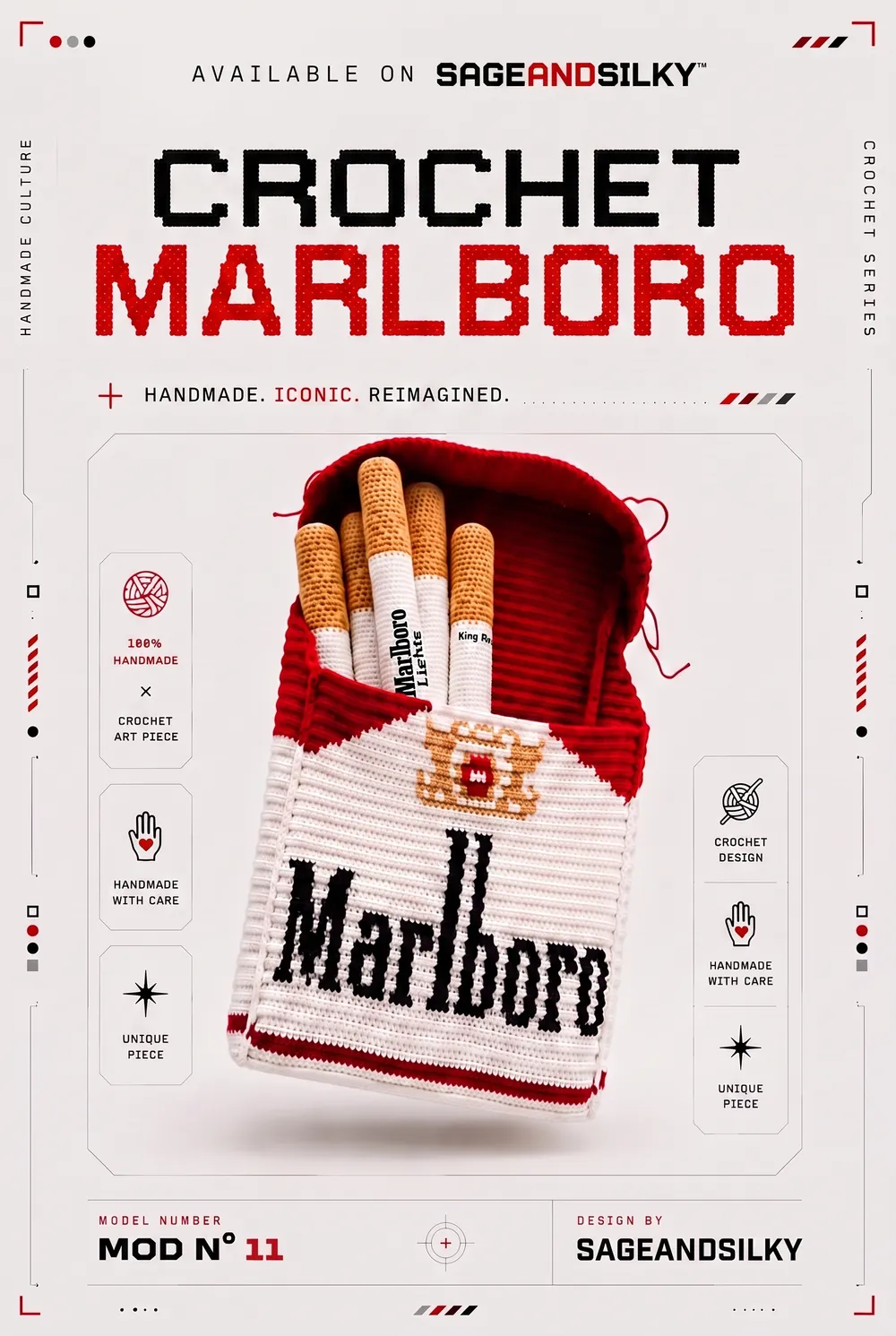 Home 33 Giant Cigarette Box & Cigarettes crochet pattern poster — MOD Nº 011 | SageandSilky