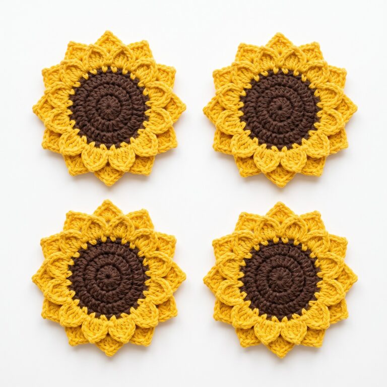 Sunflower Coaster Set crochet pattern — crochet sunflower coaster pattern (SageandSilky MOD Nº 97)