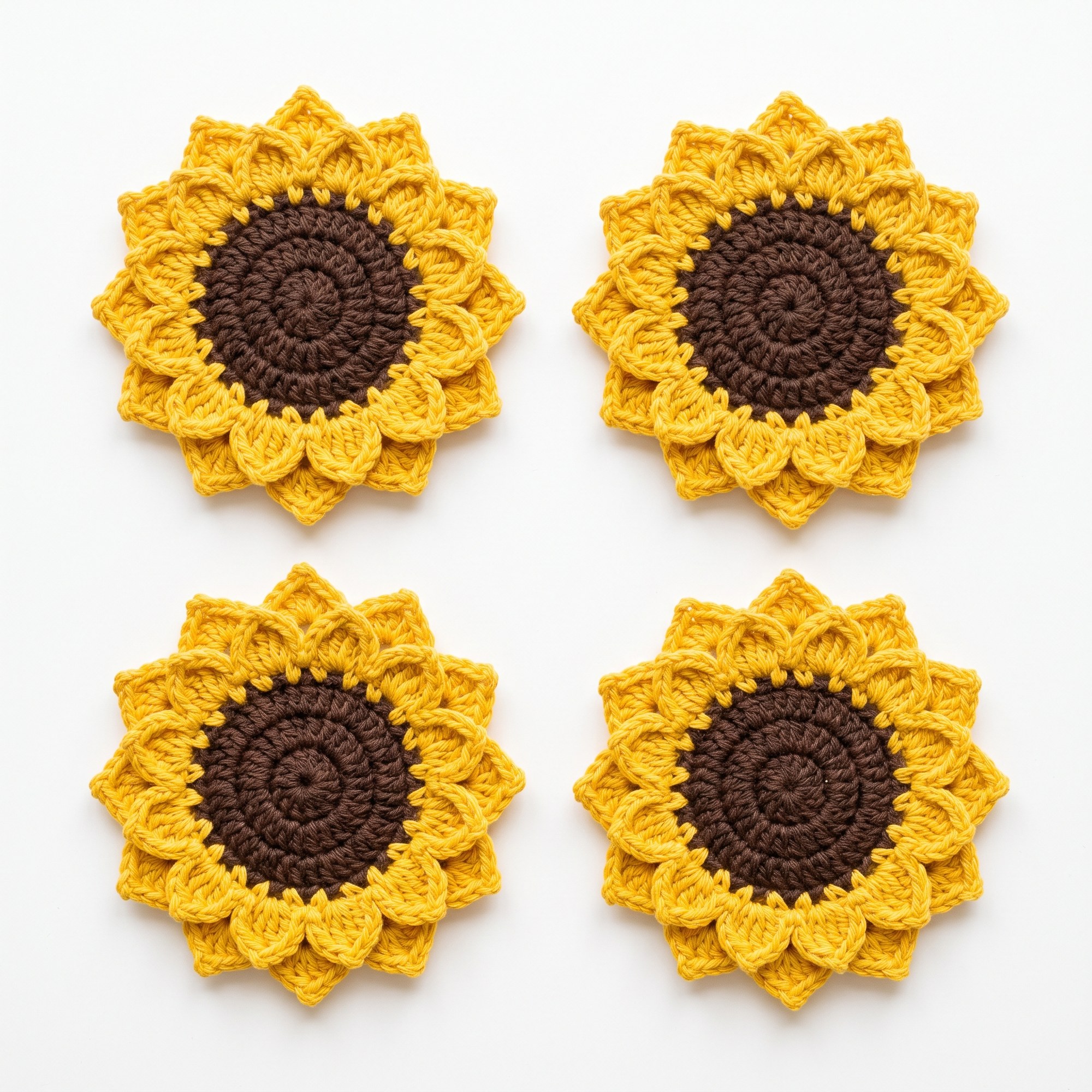 Sunflower Coaster Set · 4-in-1 Crochet Pattern Bundle 1 Sunflower Coaster Set · 4-in-1 crochet pattern — crochet sunflower coaster pattern