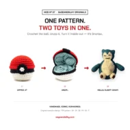 Snorlax reversible crochet pattern — three-step reveal from ball to toy, MOD Nº 07